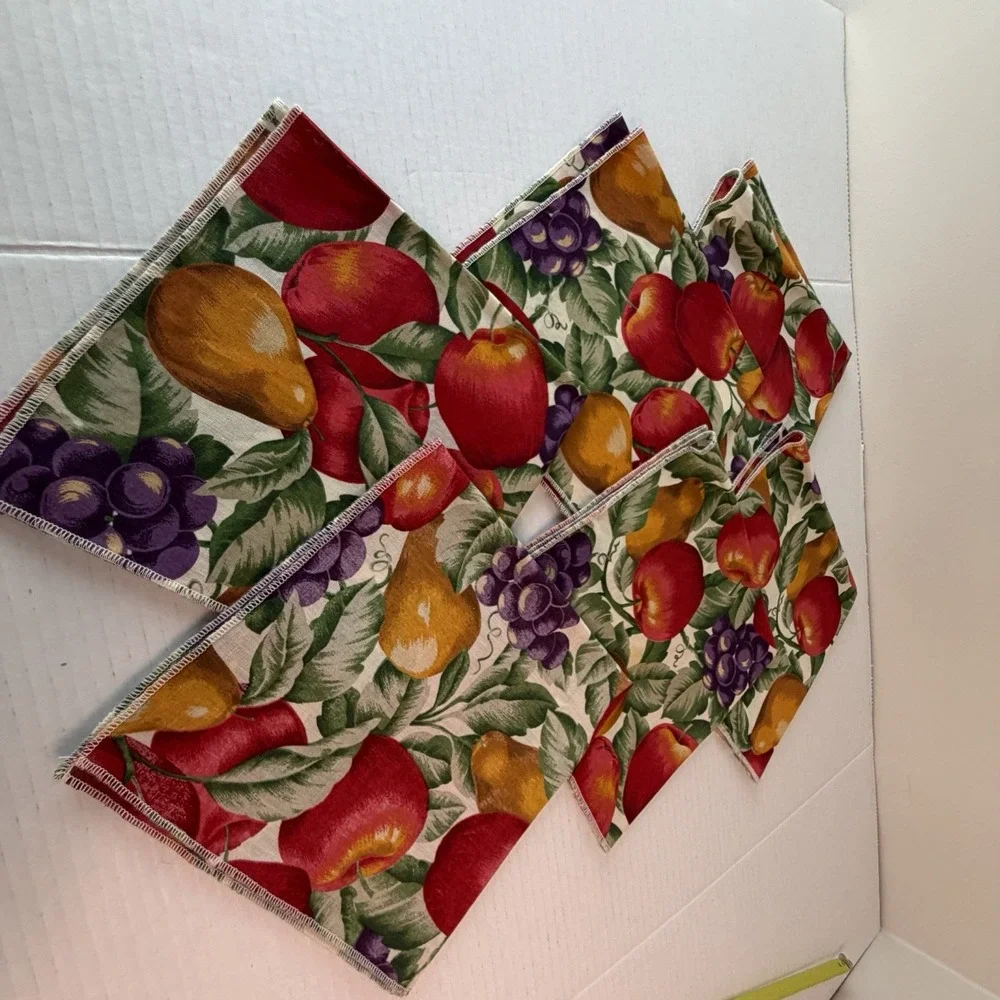 Vintage Mid Century Napkins Fruits And Floral Print Set of 6